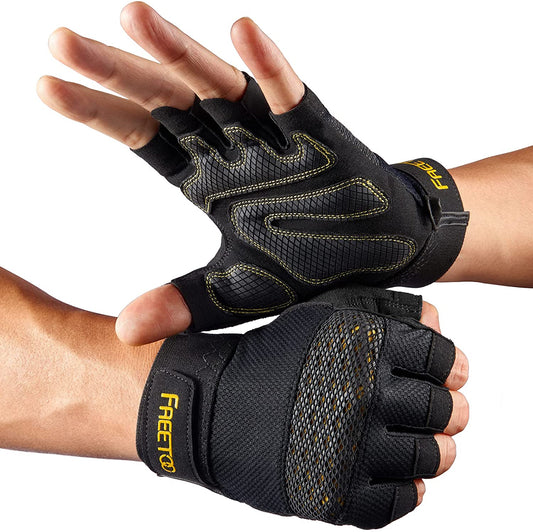 Workout Gloves for Men, [Full Palm Protection] [Ultra Ventilated] Weight Lifting Gloves with Cushion Pads and Silicone Grip Gym Gloves Durable Training Gloves for Exercise Fitness
